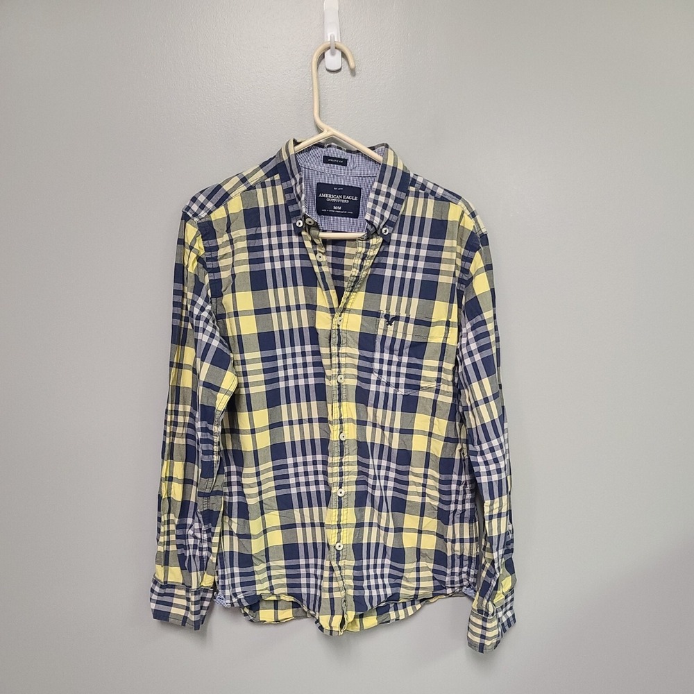 AMERICAN EAGLE OUTFITTERS Men's Medium Shirt Blue/ Yellow Plaid EUC